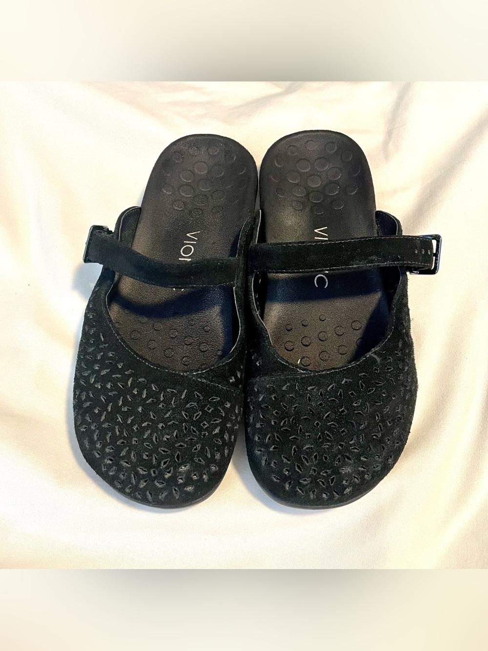 VIONIC Lidia Perforated Mary~Janes/Mules/Clogs - Black - Suede - Women's Size 8